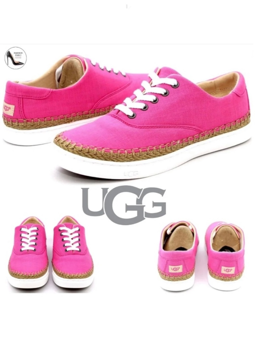 UGG EYAN II PINK AZALEA CANVAS BOAT STYLE SNEAKERS Summer Espadrille Sneakers 37